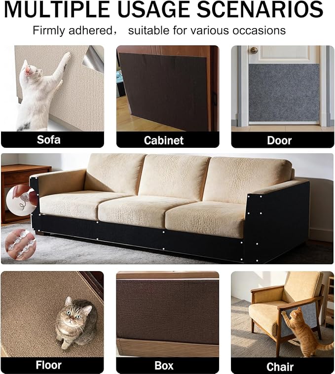 78.8"x15.8" Cat Scratch Furniture Protector,Black Trimmable Self-Adhesive Cat Scratching Mat,DIY Cat Scratching Pad Protection for Couch Bed,Cat Carpet and Cat Scratching Post(Black)