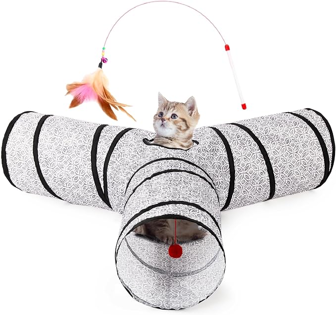 Tempcore Cat Tunnel, 3-Way Collapsible Toy, Large Size Grey Coin