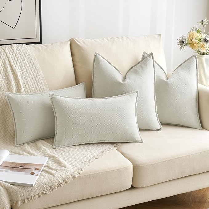 MIULEE Pack of 2 Cream Euro Shams Chenille Pillow Covers 26x26 Inch | Decorative Soft Couch Throw Pillows,Farmhouse Cushion Covers,Elegant Design for Sofa,Bed,Living Room,Summer Decor