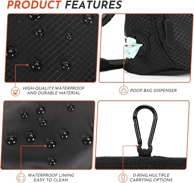 Dog Treat Pouch with Training Clicker, Treat Bag Fanny Pack with Magnetic and Zipper Closure Waterproof and Durable Treat Pouches for Pet Training Walking (Black)