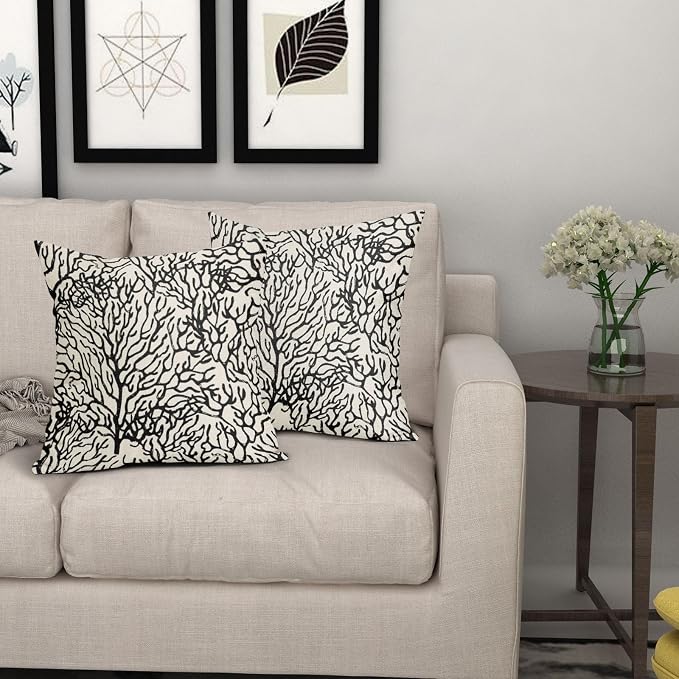 Nautical Coastal Coral Pillow Covers 20x20 Inch Set of 2 Summer Ocean Beach Black White Decorative Pillow Cases Outdoor Linen Cushion Cover Farmhouse Decor for Bedroom Home Sofa Couch Bed