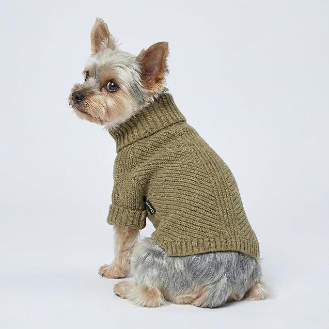 Fitwarm Thermal Knitted Dog Sweater Doggy Winter Coat Pet Clothes Doggie Turtleneck Jacket Puppy Outfits Cat Sweatsuit Sage Green Large