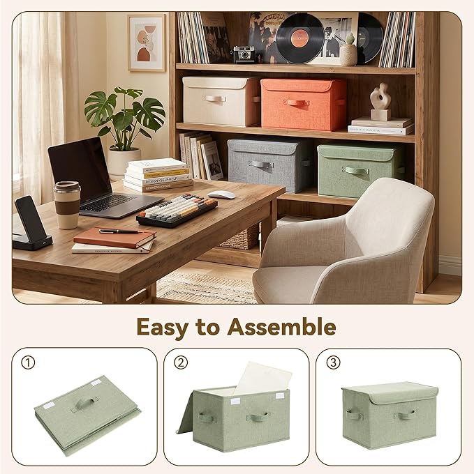GRANNY SAYS Memory Keepsake Storage Box, Fabric Storage Bins with Lids | Flip-Top Lid, Collapsible, Stackable, 3 Handles, Ideal for Closet Clothes Blanket Toys, Large, Mixed Colors, 4-Pack