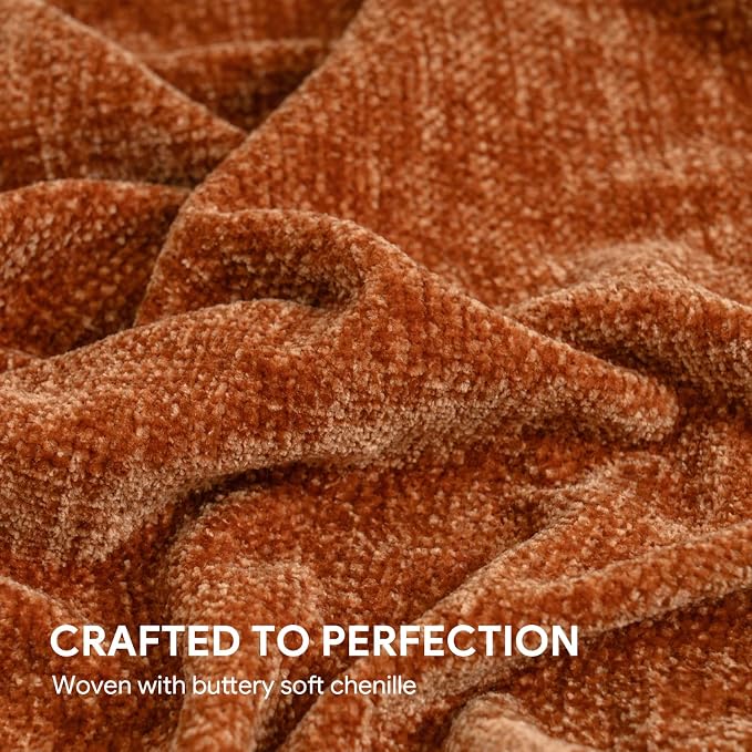 RECYCO Chenille Throw Blanket for Couch, 60"x80", Rust | Super Soft Knit Throw Blanket with Fringe Tassels, Lightweight Knitted Throw, Cozy, Ideal for Sofa Chair Bed Living Room Gift