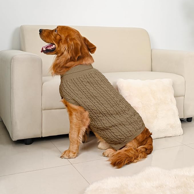 Dog Sweater 2 Pack for Large Dogs, Size XXL, Red & Brown | Stretchy cable knit turtleneck, machine washable, high belly cut, comfy winter fit for Golden Retriever, Labrador
