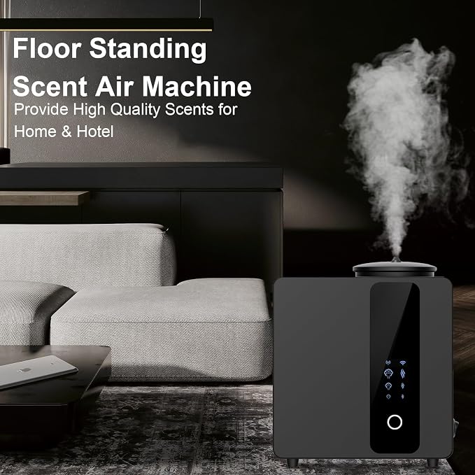 2026 Upgraded HVAC Scent Diffuser Machine Kit, Includes 2 Premium Oils, Wi-Fi Control, Cover 5000 Sq.Ft, Waterless Cold Air Aromatherapy Essential Oil Hotel Fragrance Diffuser for Large Room - Black