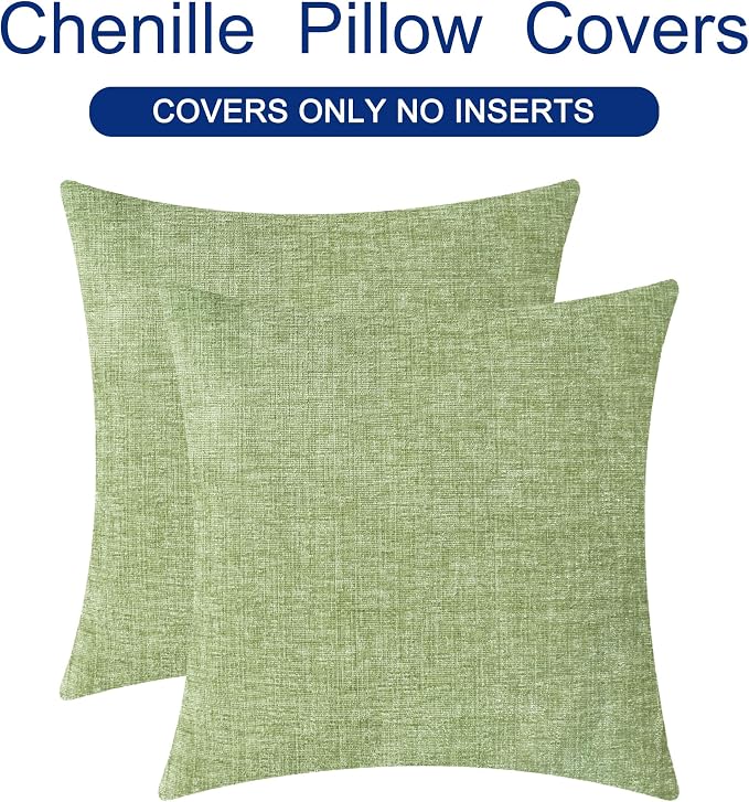 CaliTime Decorative Couch Throw Pillow Covers 16 X 16 Inches Sage Green | Pack of 2, Cozy Chenille Cushion Cases for Sofa Bed Living Room Farmhouse Home