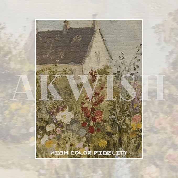Vintage French Country Cottage Framed Canvas Wall Art – Impressionist Flower Garden Oil Painting Print, Rustic Floral Landscape Decor for Living Room Bedroom Nursery Office 8x10 inch
