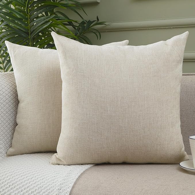 Pack of 2 Decorative Chenille Throw Pillow Covers, 24x24, Beige | Square Soft Cozy Concise Pillow Covers Modern Farmhouse Couch Cushion Cases for Sofa Bed Living Room Home Decor