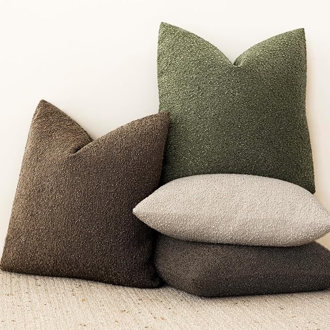 Foindtower Set of 2, Decorative Textured Boucle Throw Pillow Covers Accent Solid Pillow Cases Neutral Soft Couch Cushion Case for Chair Sofa Bedroom Living Room Home Decor 24x24Inch Chocolate