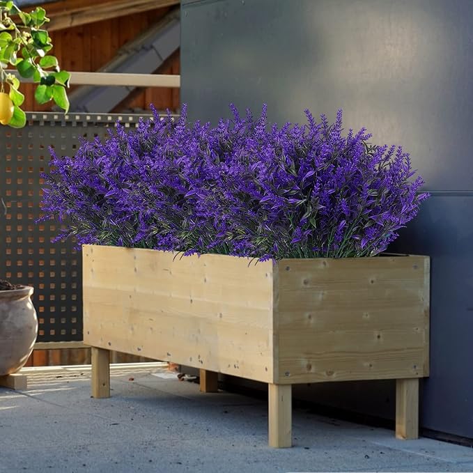 RECUTMS Artificial Fake Outdoor Plants Flowers for Spring Decoration Purple | 36 Bundle Faux Plastic Plants Outdoor Flower UV Resistant Realistic Bushes for Home Outside Planter Window Porch Patio Garden