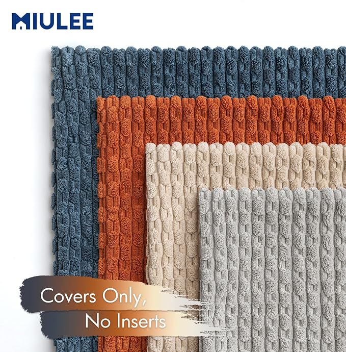 MIULEE Blue Orange Decorative Throw Pillow Covers for Couch Living Room 18x18 Inch Soft Pillow Cases Set of 4 Boho Striped Corduroy Farmhouse Cushion Covers Home Decor for Sofa Bed