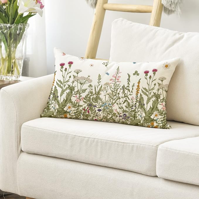 AVOIN colorlife Wildflowers Fall Throw Pillow Cover, 12 x 20 Inch Flower Cushion Case Decoration for Sofa Couch | Flower Cushion Case Decoration for Sofa Couch