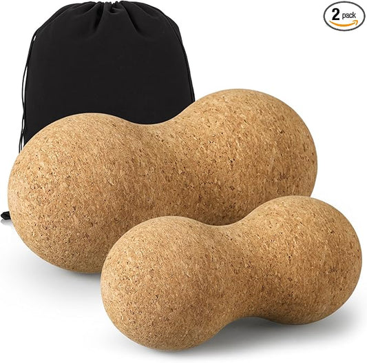 Novabright 2 Pcs Cork Peanut Massage Ball Double Lacrosse Ball Peanut Roller for Myofascial Release, Muscle Relaxation Acupoint Massager for Back, Shoulder, Feet Pain Relief(4.7 and 6.3 Inches)
