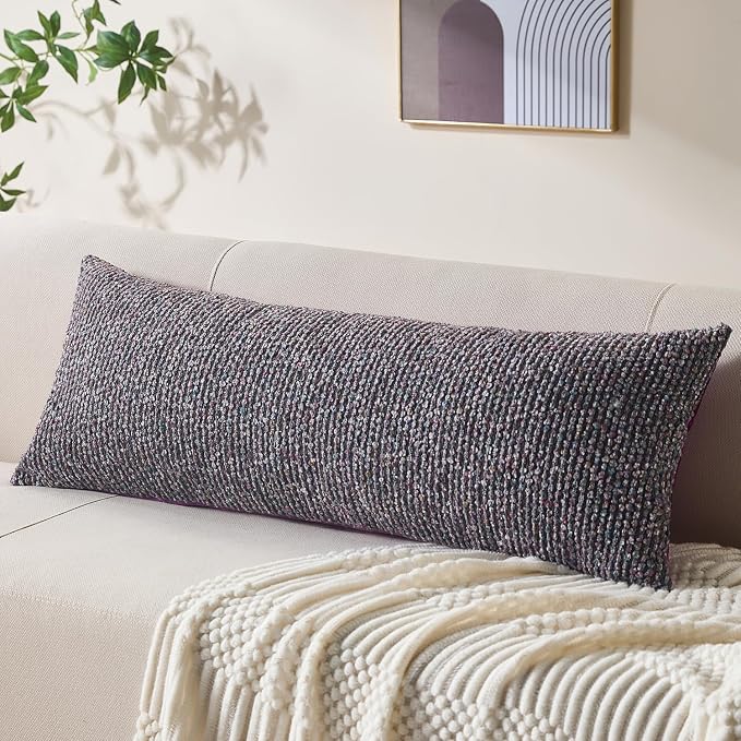 Allorry Soft Wool Decorative Throw Pillow Covers 14x36 Purple SY011E14 | Cozy Soft Touch,Neutral Textured Boho Cushion Covers for Modern Farmhouse Sofa Bedroom Living Room Decor