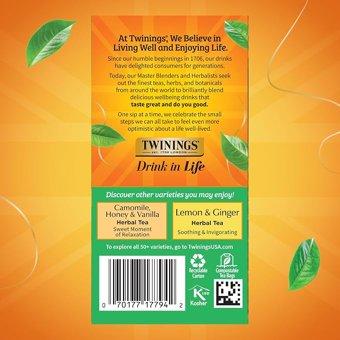 Twinings Decaffeinated Green Tea Individually Wrapped Bags, 20 Count (Pack of 1), Smooth Flavour, Enticing Aroma, Enjoy Hot or Iced, 20 Teabags