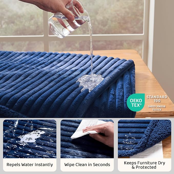 Waterproof Calming Dog Blanket for Large Dogs, Noiseless Soft Plush Pet Blanket for Bed, 500GSM Thick Faux Fur Pet Throw, Cozy Couch Furniture Protection Washable, Night Blue, 50x60IN