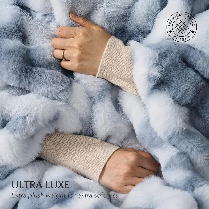 Faux Rabbit Fur Bubble Throw Blanket, 50"x60", Cloud Blue | Ultra Soft, Luxury Faux Rabbit Fur Throw, Thick Warm Bubble Blanket, Cozy Fluffy Reversible, for Bed, Couch, Chair, Sofa