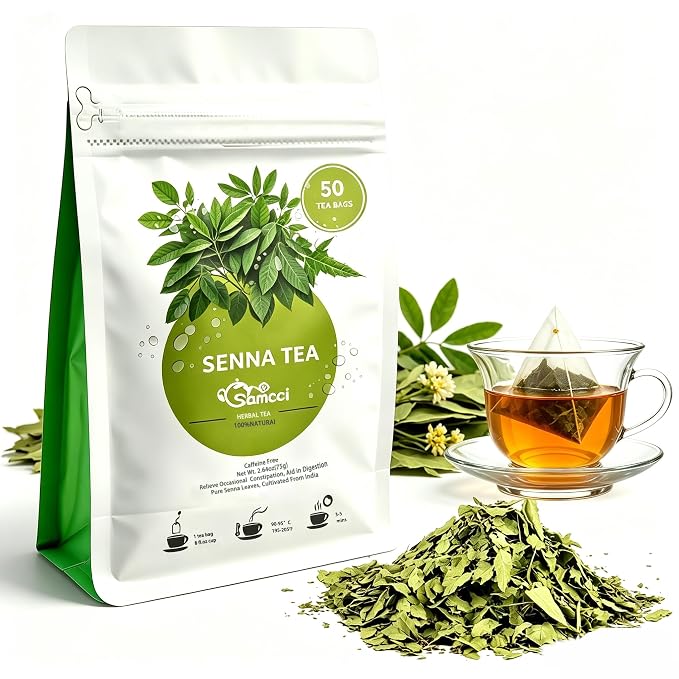 Samcci - Senna Tea, 50 Teabags, 1.5g/bag - Senna Leaf Tea for Constipation -Digestive - Poop for Promoting Digestion - Colon Cleanse -Non-GMO - Caffeine-free