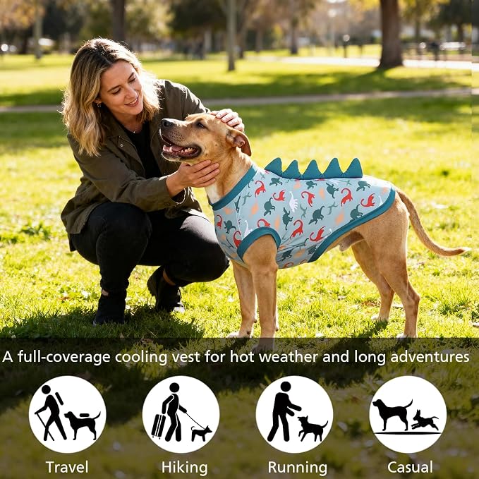 UPF 50+ Sun Protection Dog Shirt - Sleeveless Cooling Vest for Large Dogs Boy, Quick-Dry Pet T-Shirt with Funny Dinosaur Horns, UV Protective Breathable Dog Clothes U-COSBX05L