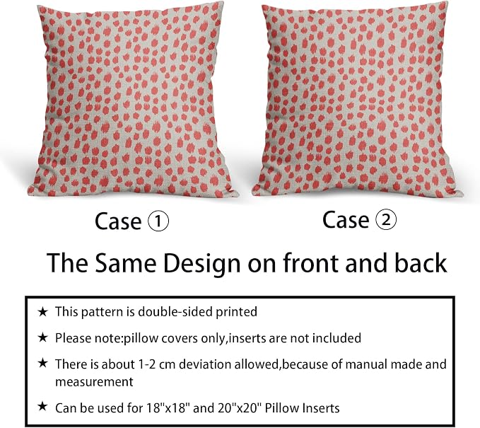 Coral Cream Pillow Covers 22x22 Set of 2 Boho Design Polka Dot Throw Pillows Modern Brush Strokes Print Decorative Outdoor Pillowcase Square Cushion Cover Linen Pillow Case for Home Sofa Couch Bed