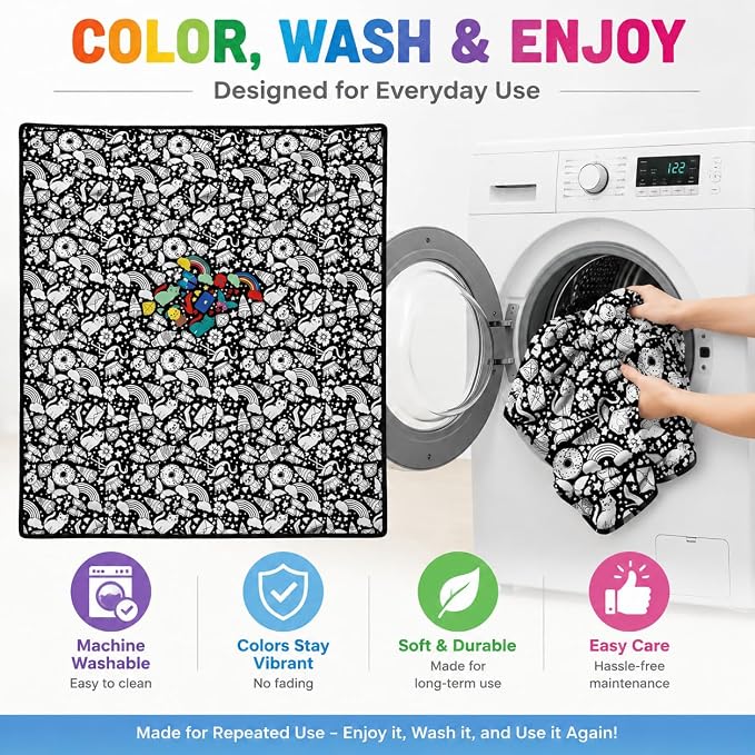 VEELU DIY Rainbow Coloring Blankets with 24 Colors Markers for Adults | Custom Color In Your Own Blankets With 24 Colors Markers, Snuggle Color Sketch Washable Blankets Kit Home Decor