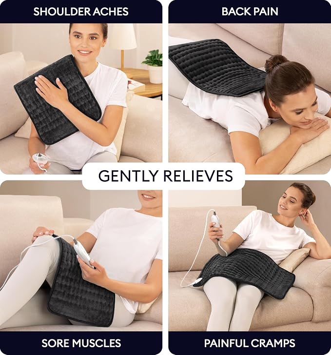 GENIANI Electric Heating Pad for Back Pain & Cramps Relief, Electric Throw, Auto Shut Off, Machine Washable, Moist Heat Pad for Neck & Shoulder, 12x24
