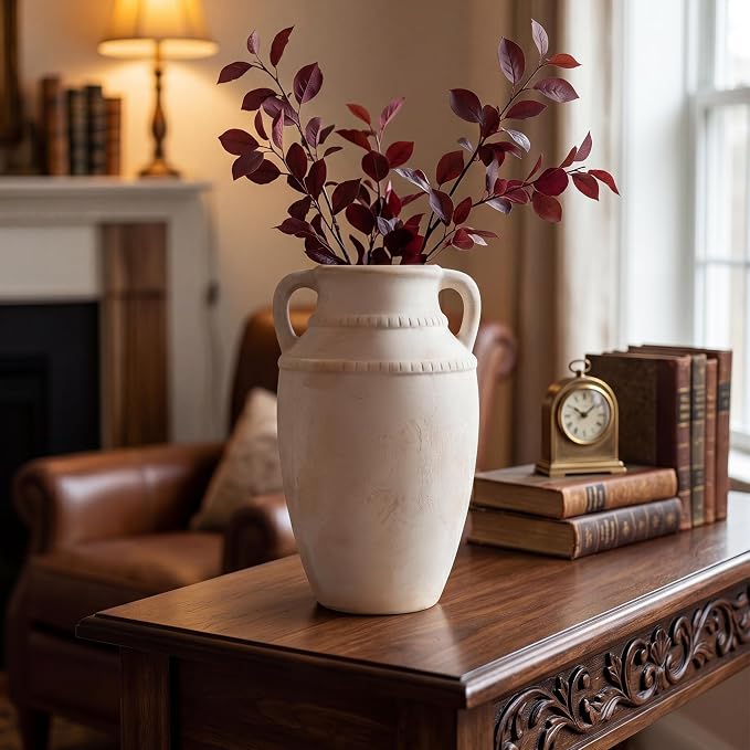 Ceramic Flower Vase, 10.2" Rustic Farmhouse Vase for Home Decor, Glazed Pottery Vase for Fresh Flowers, Pampas Grass, Coffee Table, Dining Table, Mantel and Bookshelf