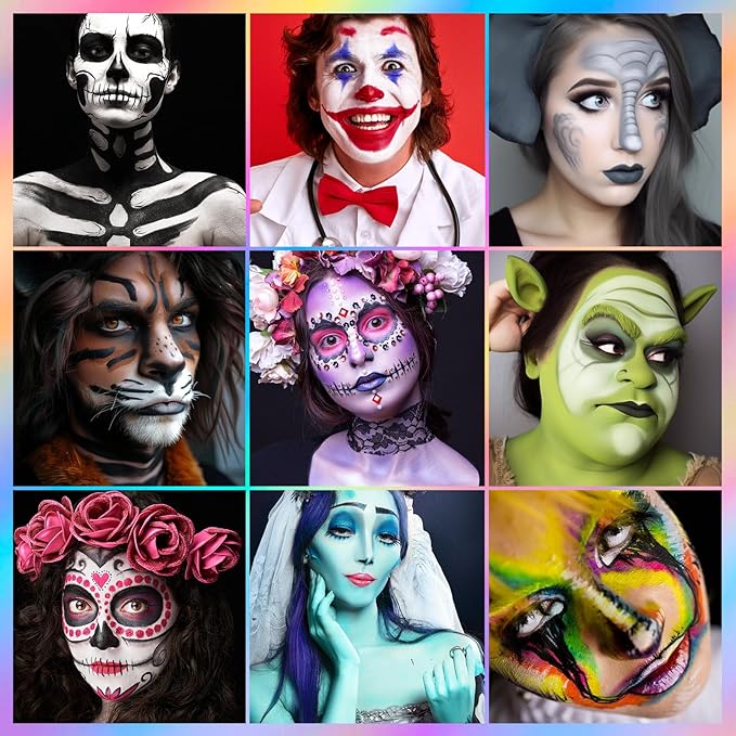 UCANBE Face Body Paint 18 Colors, Water Based Face Painting Kit with Large White Black & Neon Glow UV Facepaint SFX Makeup Palette for Halloween Party Costume Cosplay & Stage Make Up