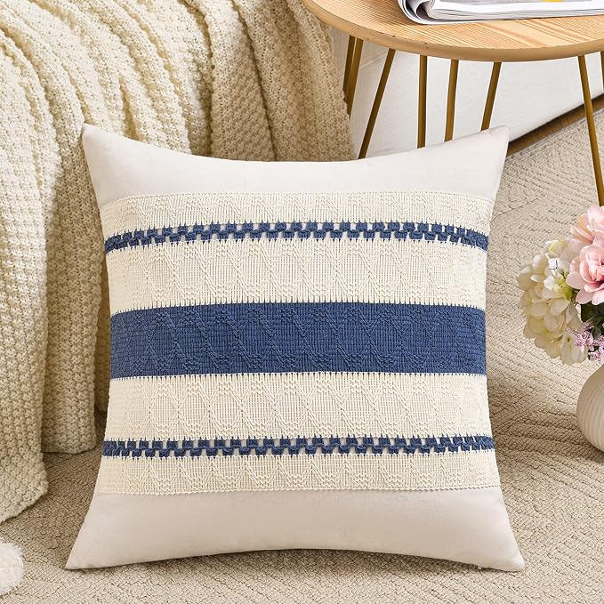 Fancy Homi Set of 1 Dusty Blue Vintage Decorative Throw Pillow Covers 22x22 Inch for Couch Bed Sofa Chair Bedroom, Rustic Retro Square Cushion Case, Modern Farmhouse Boho Living Room Decor Indoors