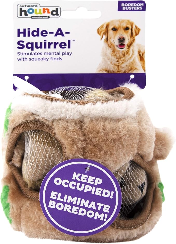 Outward Hound Hide-A-Squirrel Dog Toy – Interactive 2‑in‑1 Plush Puzzle with 3 Squeaky Removable Squirrels, Small (Pack of 12)