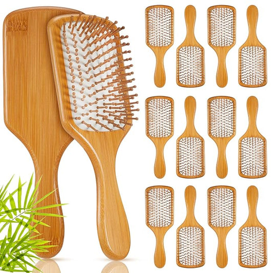 Tessco for you 12 Pcs Bamboo Hair Brushes Bulk Wooden Paddle Brush Scalp Massage Bristle Anti Static Engraving DIY Gifts for Women, Party, Wedding(9.65'' X 3.35'',White)
