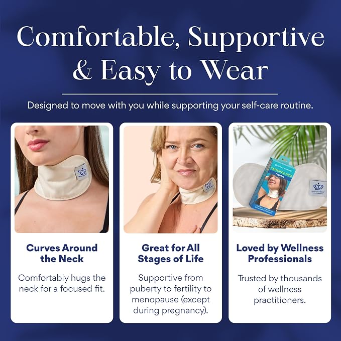 QUEEN OF THE THRONES Castor Oil Pack for Thyroid - Heatless, Less-Mess, Reusable - Organic Cotton Flannel, Comfort Fit, Soft Straps & Naturopathic Doctor Designed