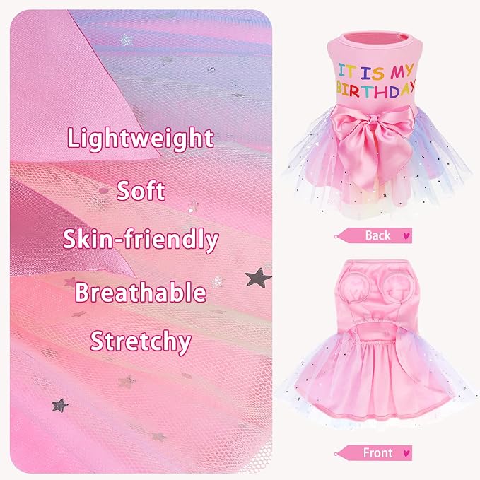 PUPTECK Cute Princess Dog Dress for Birthday Puppy Clothes Outfits Pink M | Puppy Doggie Cat Pet Outfit Apparel Costume for Birthday Party Holiday Photoshoot for Small Medium Large Dogs