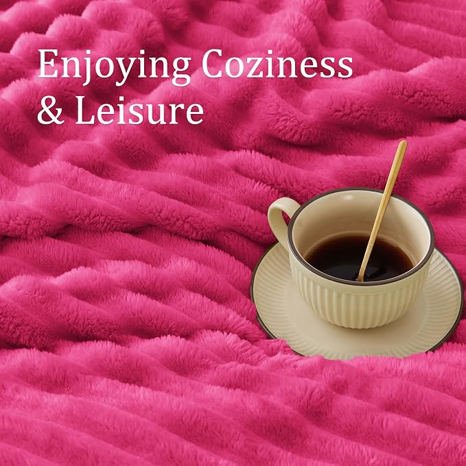 BEDELITE Striped Fleece Throw Blanket, Hot Pink, 50"x60" | 300GSM Microfiber Fleece, Soft Cozy, Lightweight Warm, Double-Sided Plush, Machine Washable, Gift, Room Decor, for Couch Sofa