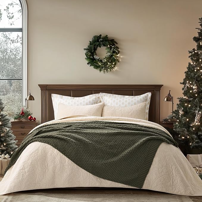 EVERGRACEHOME Chunky Chenille Knit Throw Blanket, 50 x 60, Olive Green | Sculpted Moss Stitch, Chic Modern Farmhouse, All-Season Warmth, OEKO-TEX® Certified, Elegant Blanket for Couch, Bed, Sofa