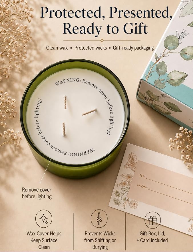 Eucalyptus Spearmint Scented Candle | 15.8 oz Large 3 Wick Soy Candle | Soothing Aromatherapy Candle for Home | Fresh Mint Spa Scent | Long Lasting Clean Burn | Relaxation & Yoga Gift for Women & Men