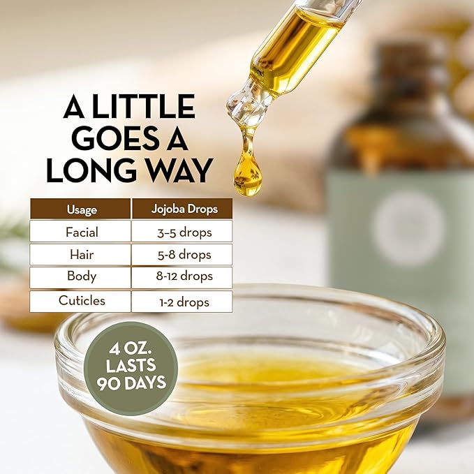 Pure Body Naturals Organic Jojoba Oil, 4 Fl Oz - 100% Pure, Organic, USA-Sourced, Cold Pressed Jojoba Oil for Skin, Face, Nails and Hair - Carrier Oil for Mixing Essential Oils