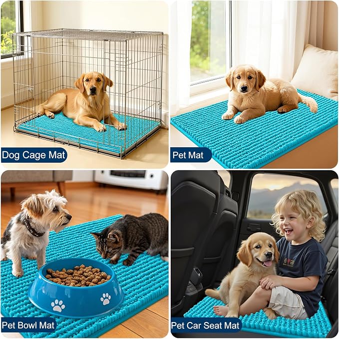 OLANLY Dog Door Mat for Muddy Paws 36x24, Extra Absorbent Chenille Mud Mat | Aqua Blue, Absorbs Moisture and Dirt, Non-Slip Machine Washable Doormat, Quick-Drying Indoor Entryway Floor Mat for Dogs