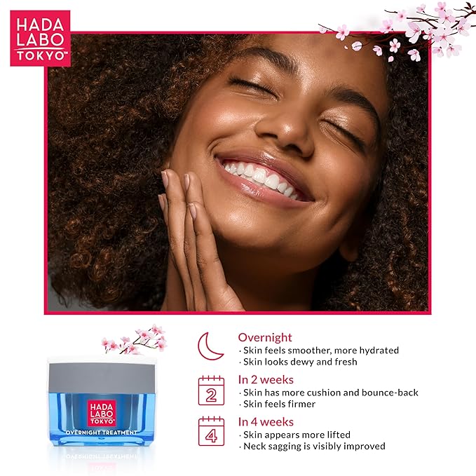 Hada Labo Tokyo Anti-Aging Overnight Treatment, Hyaluronic Acid Night Cream for Intense Hydration, Skin Renewal With Collagen, Japanese Honeysuckle, Soy Peptides, Moisturizing Face Cream, 1.76 oz