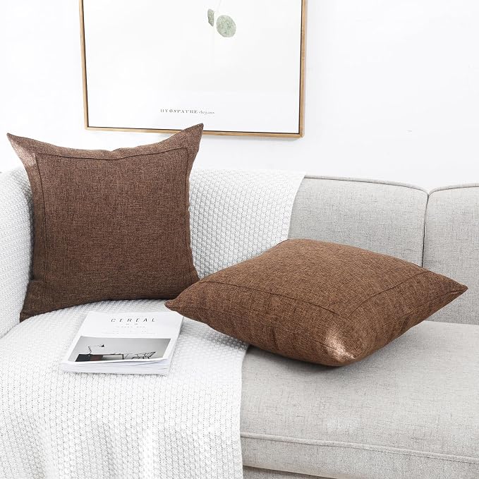 20x20 Inch Burlap Linen Throw Pillow Covers, Pack of 2 Decorative Farmhouse Rustic Neutral Pillow Covers Square Durable Cushion Cover for Sofa Couch Bed Home Decor, Dark Brown