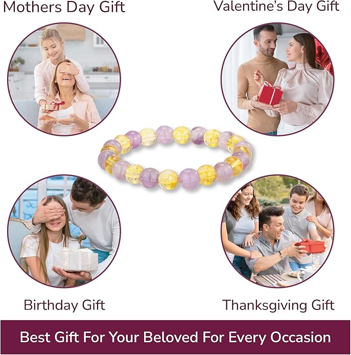 Crystal Vibe 8mm Beaded Bracelets For Women Men - Healing Crystal Bracelet - Adjustable Size
