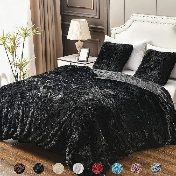 YUSOKI Long Faux Fur Twin Size Blanket, Black, 60" x 80" | Ultra Soft, Lightweight for All Season Use, stays fluffy after repeated washes, Perfect Gifts, Machine Washable