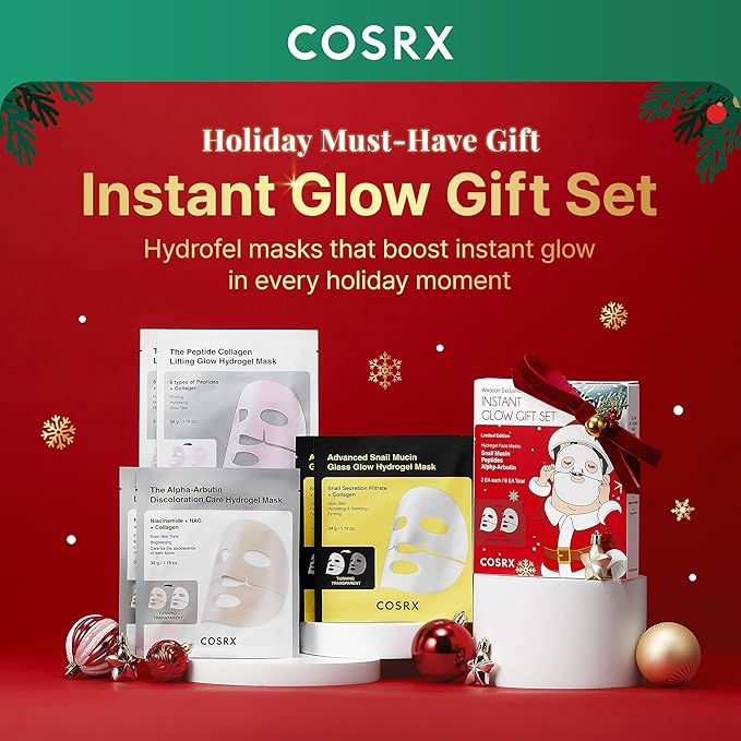 COSRX Glow-Boosting Face Mask Limited Gift Set 6ea, Snail Mucin, 6 Peptides & Alpha-arbutin for Glass skin, Collagen Face Mask, Korean Skin Care Set, Amazon Exclusive