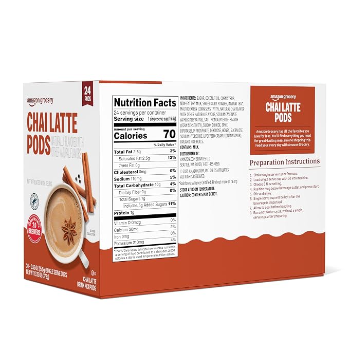 Amazon Brand - Happy Belly Tea Pods Compatible with 2.0 K-Cup Brewers, Chai Latte, 24 Count (Previously Solimo)