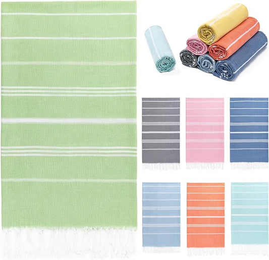 Aegero Turkish Beach Towel, 36"x71" Quick Dry Sand Free Oversized Bath Pool Swim Towel, Lightweight Travel Turkish Towels Vacation Essentials, Light Green