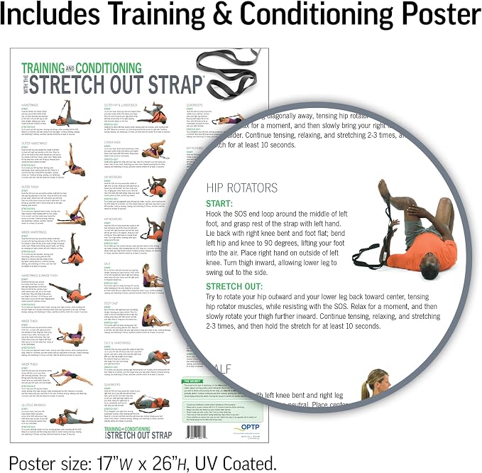 OPTP The Original Stretch Out Strap with Exercise Poster, USA Made Top Choice Stretch Out Straps for Physical Therapy, Yoga Stretching Strap or Knee Therapy (XL)