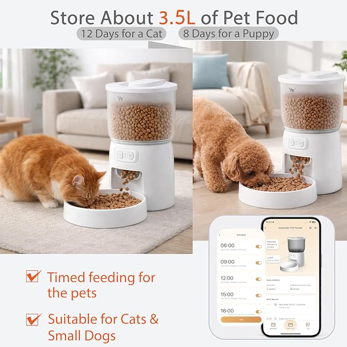 Automatic Pet Feeder with App Control for Cats&Dogs | Dual Power Supply, 5G/2.4G WiFi, Desiccant Bag, Large Capacity, Precision Injection-Molded Construction