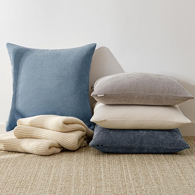 a moment Pack of 2 Decorative Chenille Throw Pillow Covers with Twill Cushion Covers for Sofa Living Room Couch Bed 20x12 Inch Coastal Blue