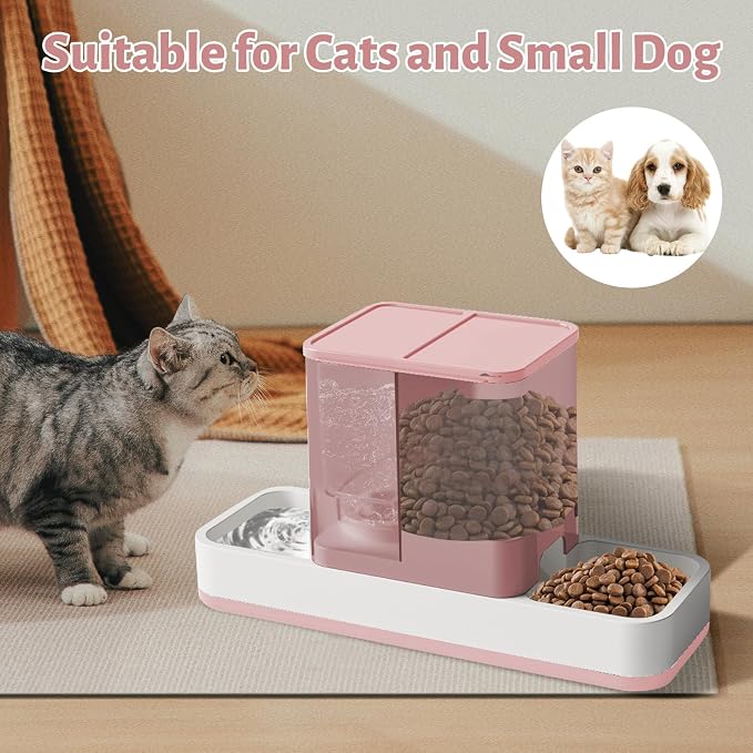 Yummy Sam Automatic Small Pet Feeder and Water Dispenser, Pink | 2 in 1 Gravity Cat Auto 1.5L Pet Feeder and 1L Waterer Set, Feeder Dish for Small Medium Pets Dog Puppy Kitten
